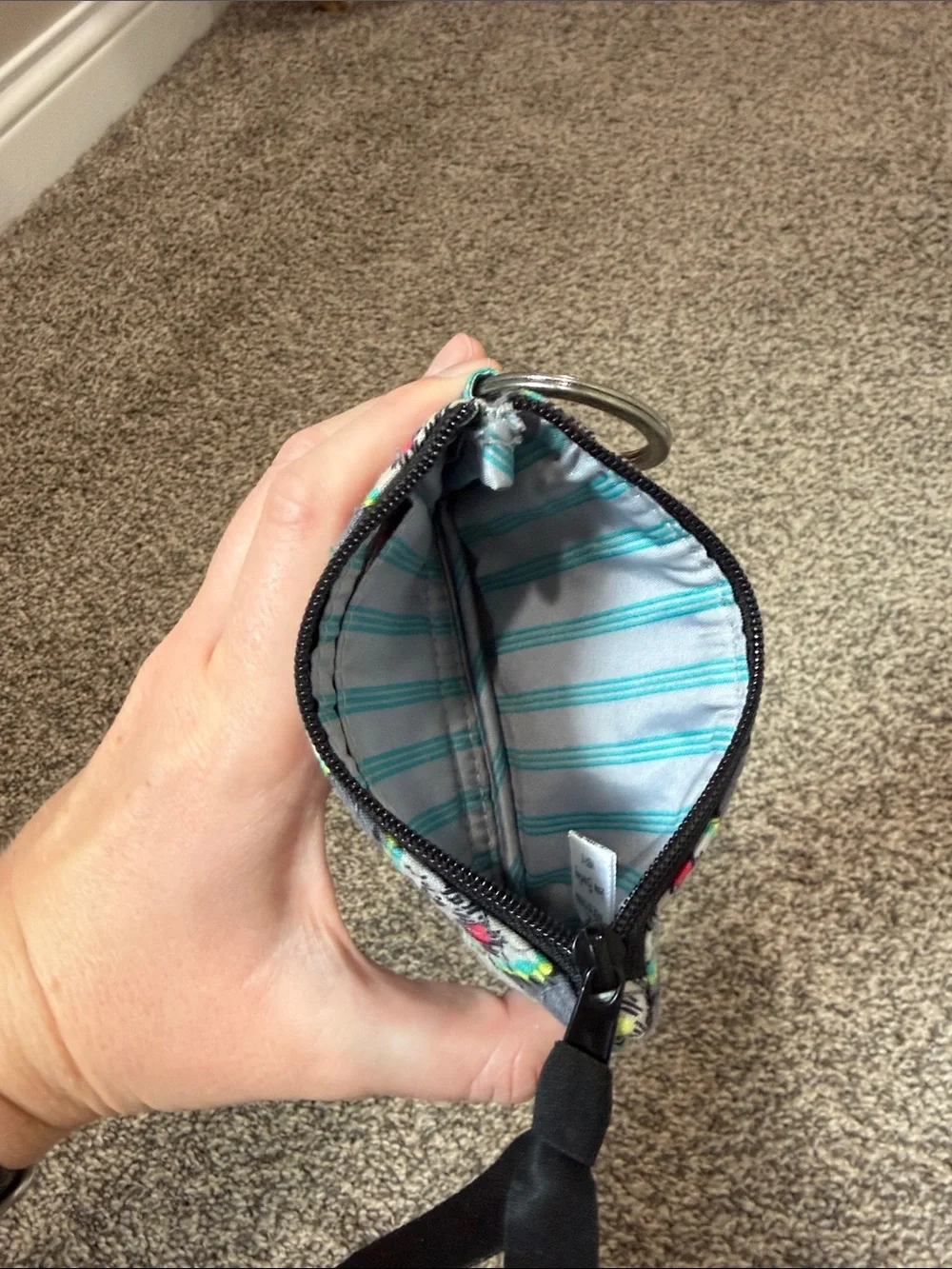 Vera Bradley Gray Quilted Zip Key Pouch with Neon Accents